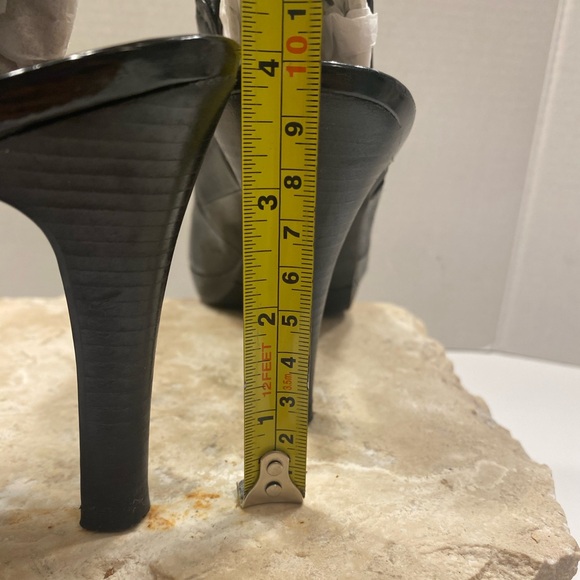 Moda Black Leather Round Closed Toe Platform Slingback Heels Sz 9 M - Picture 7 of 13